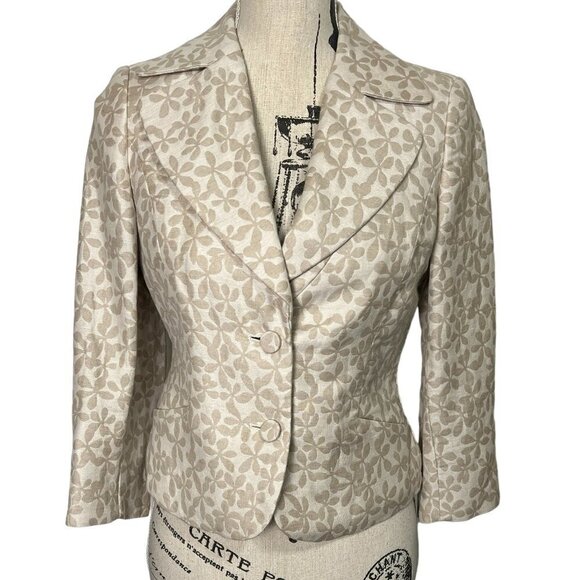 Caslon Floral Jacket Beige Linen Blend Button Front Size 2 Pocket Career Casual - Picture 1 of 12